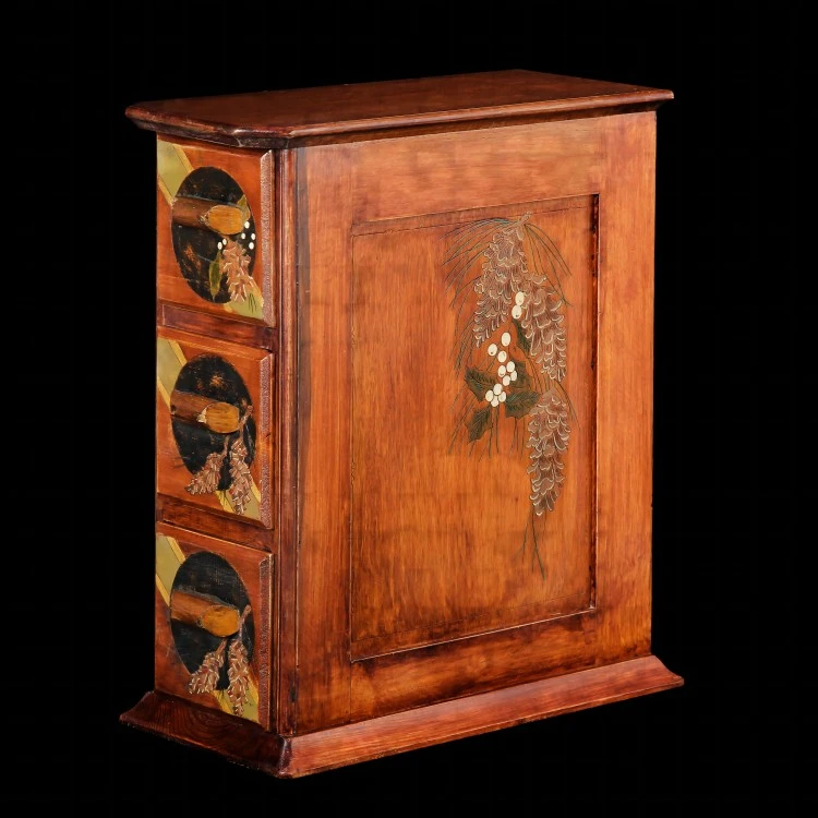 Antique Painted Plant Pattern Storage Desktop Cabinet With Three Drawers Antique Painted Plant Pattern Storage Desktop Cabinet With Three Drawers