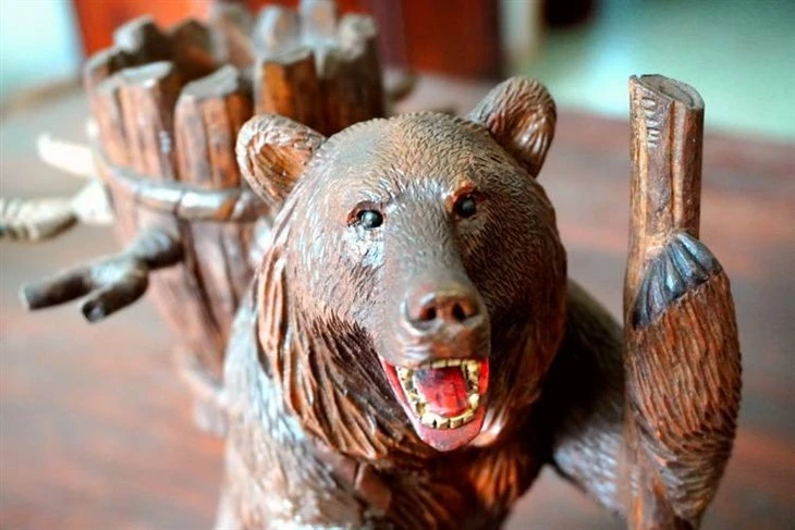 Black Forest Carved Bear Wine Holders Black Forest Carved Bear Wine Holders