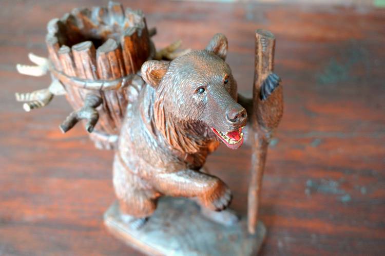 Black Forest Carved Bear Wine Holders Black Forest Carved Bear Wine Holders