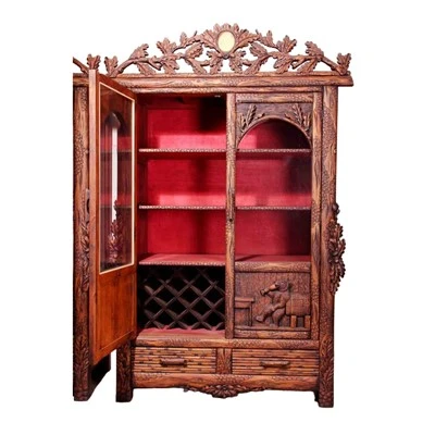 Black Forest Wood Bear Display Cabinet